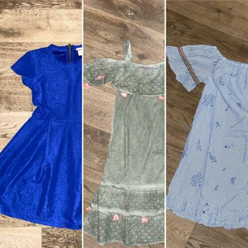 3 zomerjurken Indian Blue Jeans en Vingino maat 140
