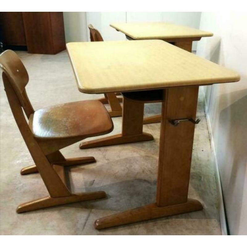 Vintage kinder schoolset, schoolstoel, schoolbankje, Casala