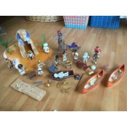 Mooi en groot set Playmobiel/ pyramide/egypte/dieren/boten e
