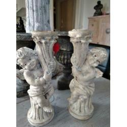 2 brocante kaarsenstandaards met engeltjes