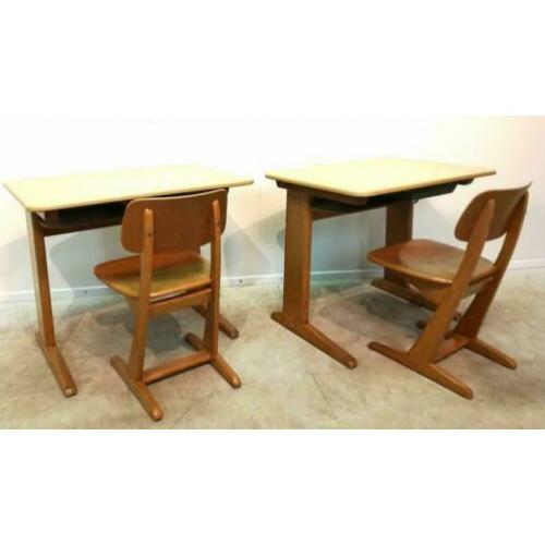 Vintage kinder schoolset, schoolstoel, schoolbankje, Casala