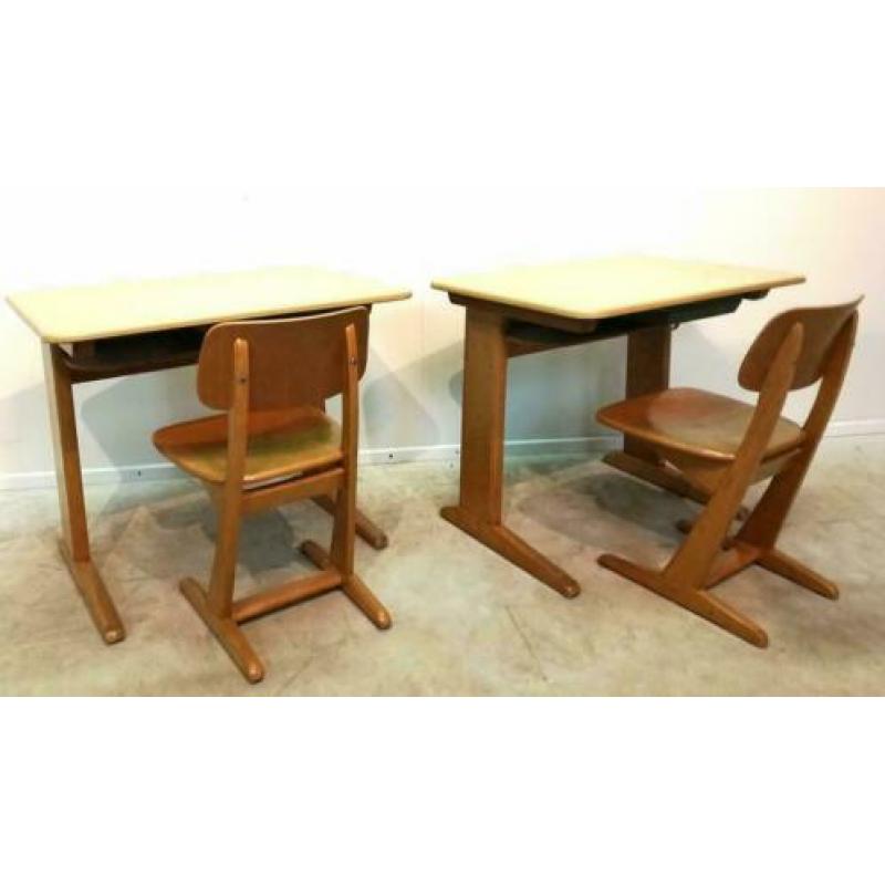 Vintage kinder schoolset, schoolstoel, schoolbankje, Casala