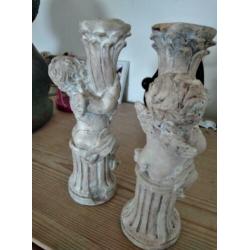 2 brocante kaarsenstandaards met engeltjes