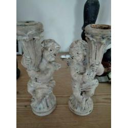 2 brocante kaarsenstandaards met engeltjes