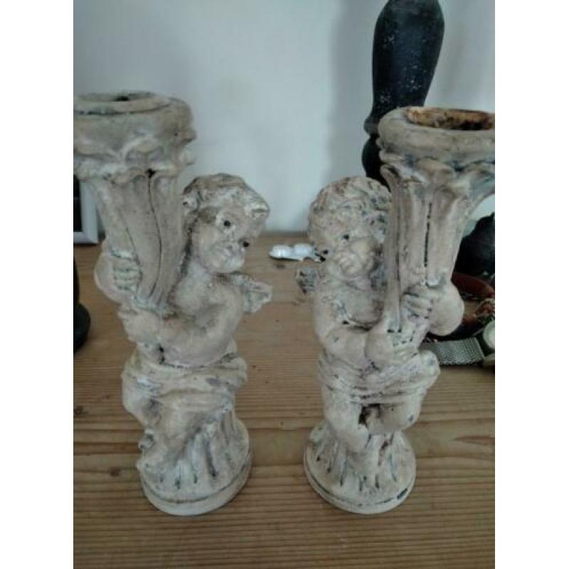 2 brocante kaarsenstandaards met engeltjes