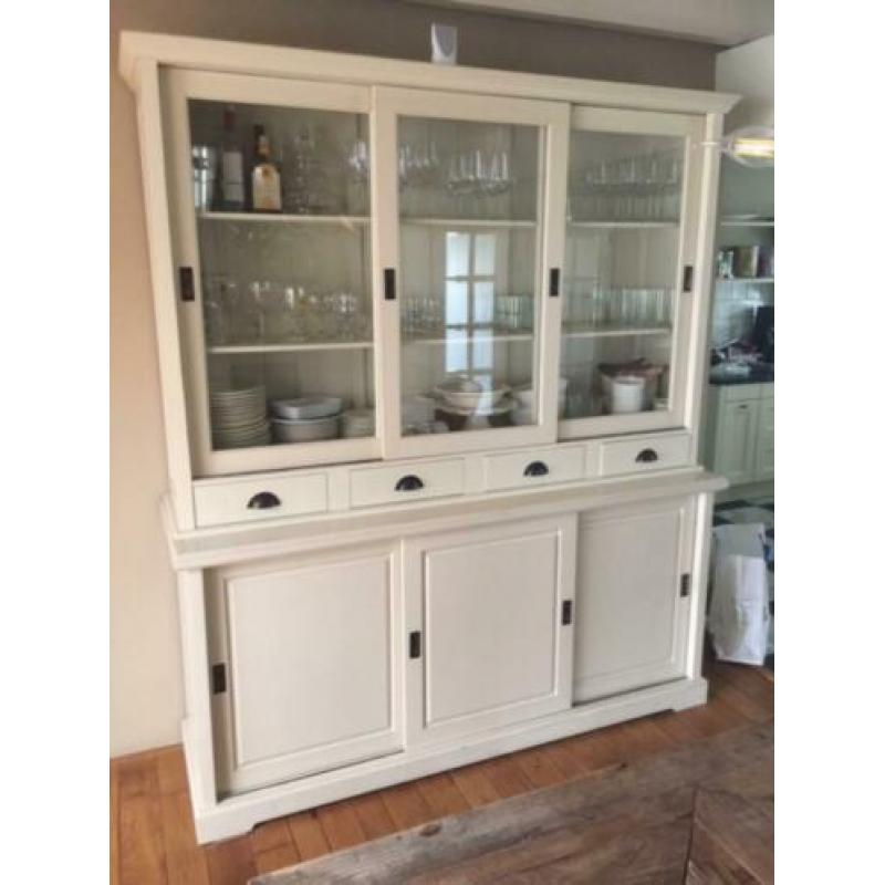 Buffetkast Sven met glas creme wit 190 breed x 220 hoog