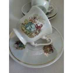 Kop en schotels brocante romantische print parelmoer 6 stuks