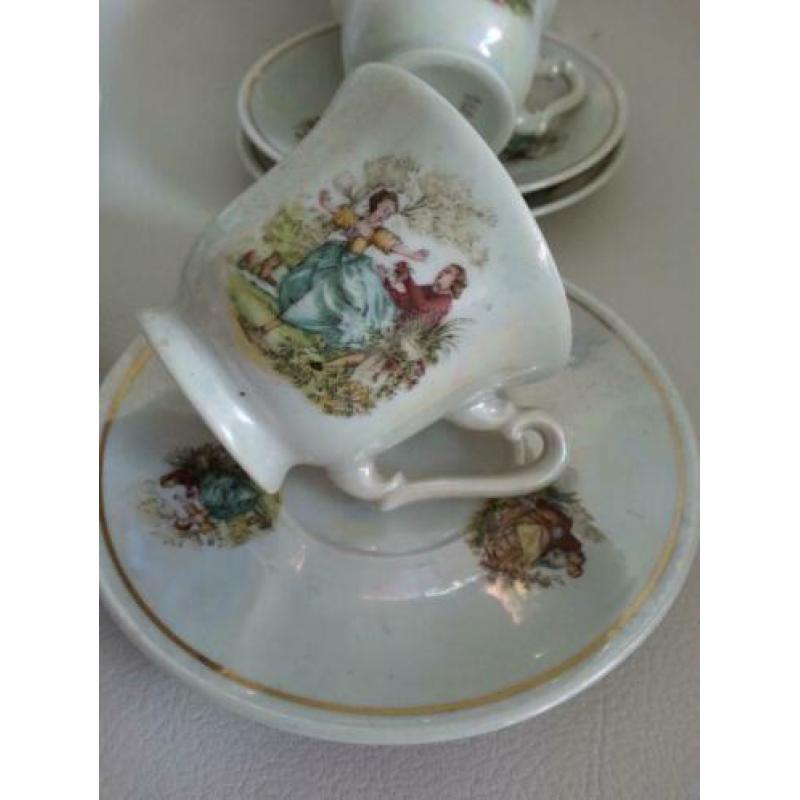 Kop en schotels brocante romantische print parelmoer 6 stuks