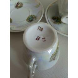 Kop en schotels brocante romantische print parelmoer 6 stuks