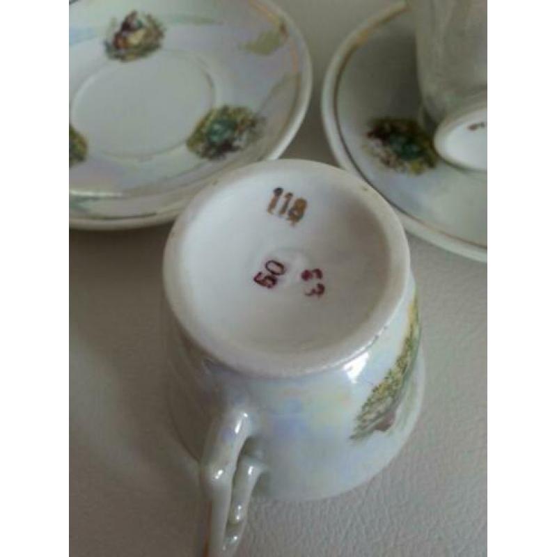 Kop en schotels brocante romantische print parelmoer 6 stuks