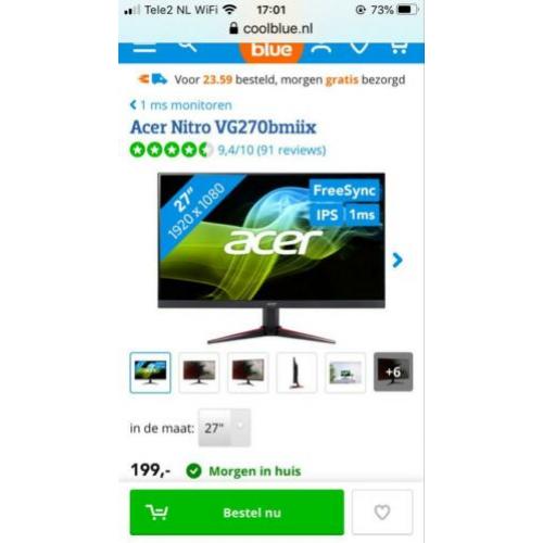 Acer spel monitor 1 jaar oud zgan