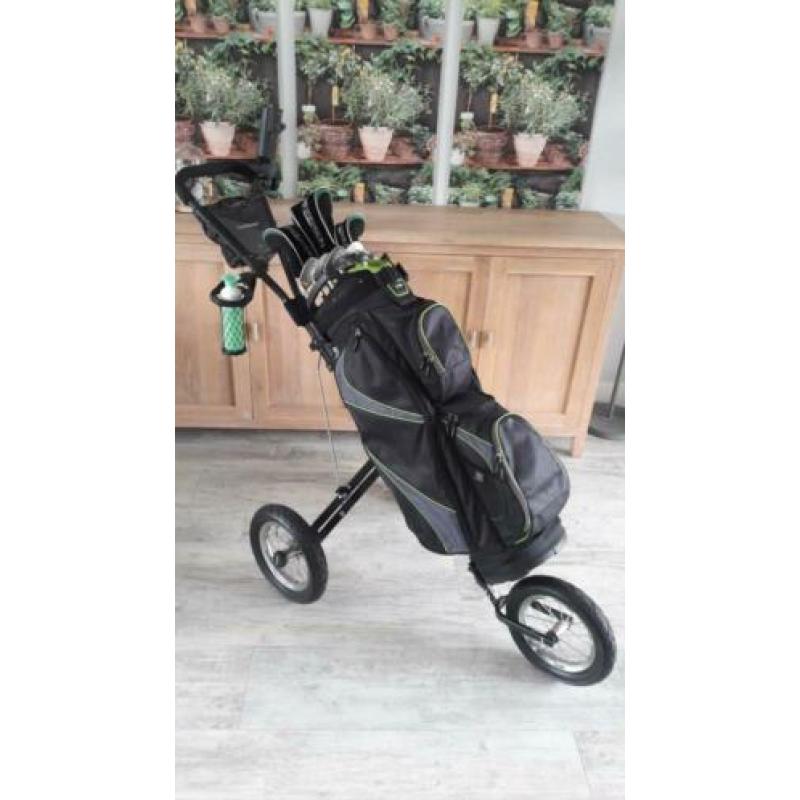 Graphite golfset met 3-wiel trolley rechtshandig R-flex