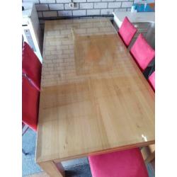 Blank eiken tafel met facetgeslepen glasplaat 200x100cm