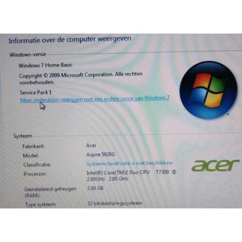 Acer Aspire 5920G - 15.4" - Core 2 Duo T7300, Helemaal Compl