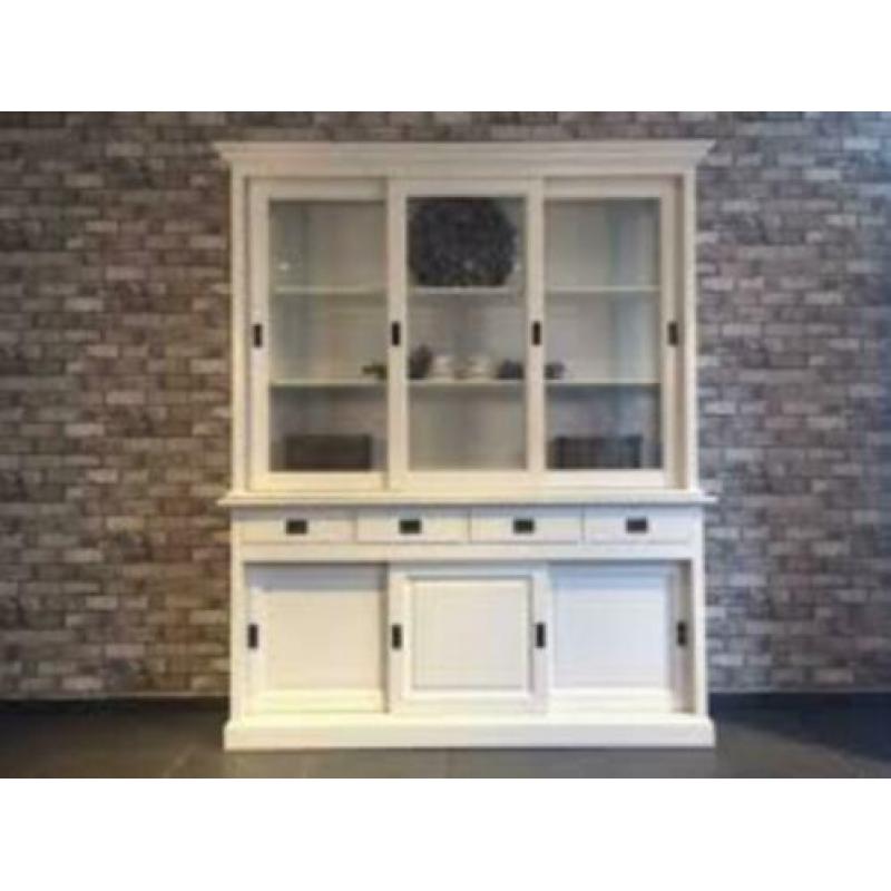 Buffetkast Sven met glas creme wit 190 breed x 220 hoog