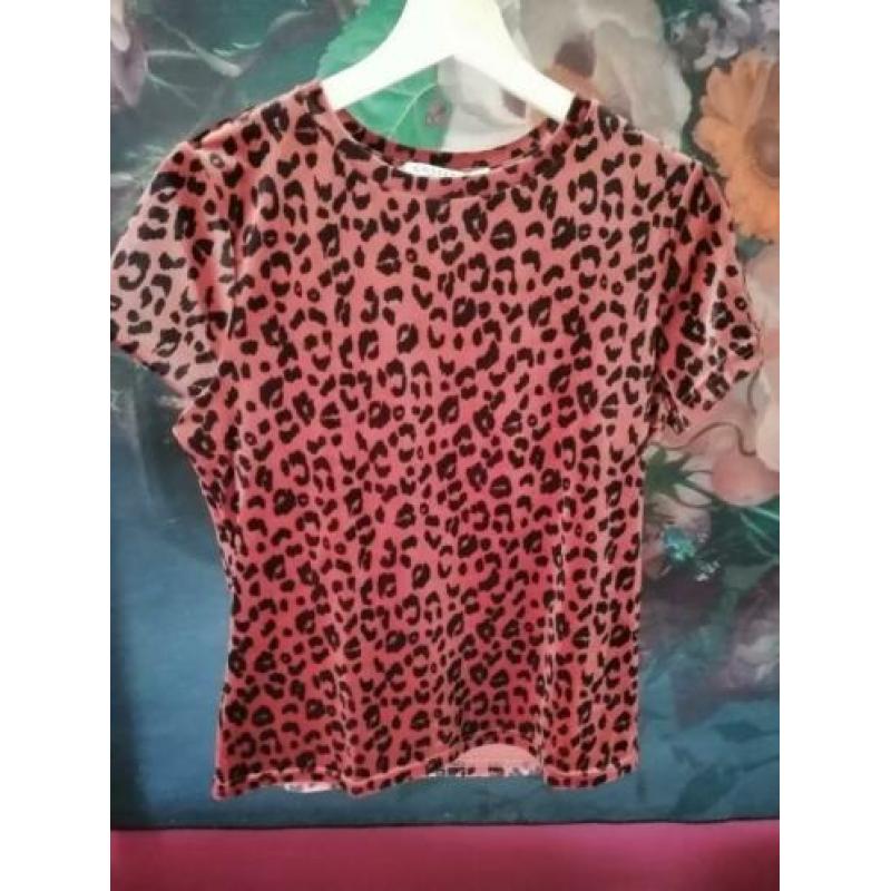 Stapeltje dameskleding: broek, shirts, jurkje