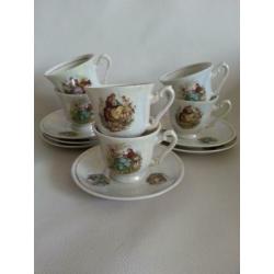 Kop en schotels brocante romantische print parelmoer 6 stuks