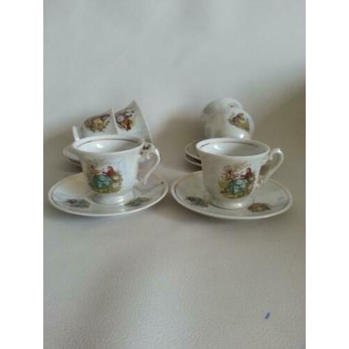 Kop en schotels brocante romantische print parelmoer 6 stuks