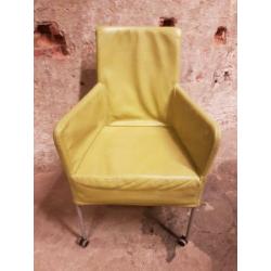 8 stuks eetkamer vergader stoelen groen / geel echt leer