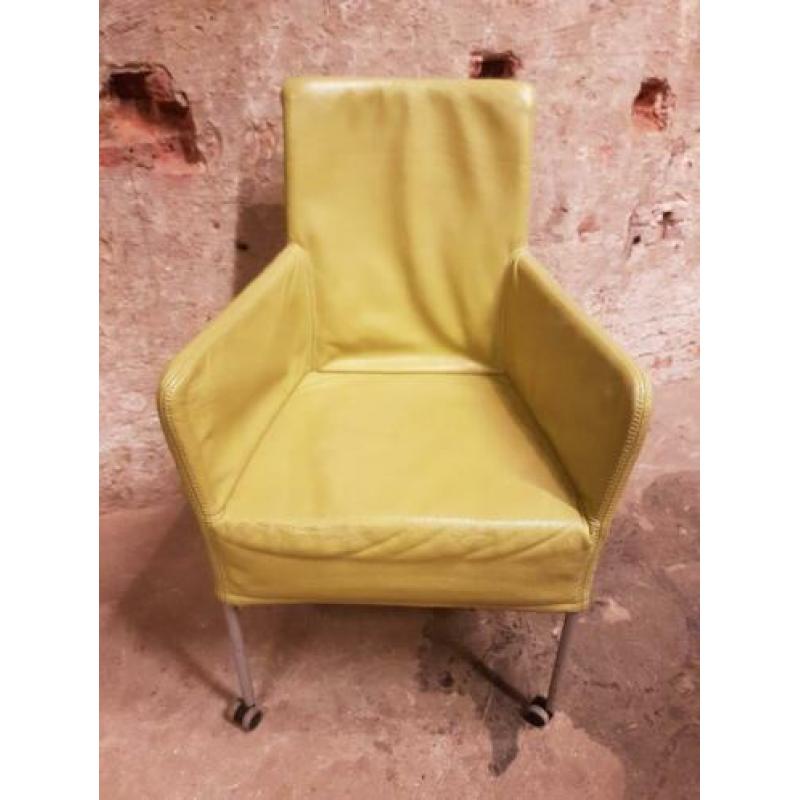 8 stuks eetkamer vergader stoelen groen / geel echt leer