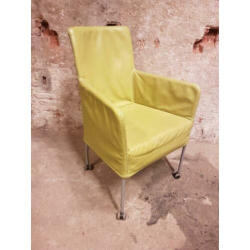 8 stuks eetkamer vergader stoelen groen / geel echt leer