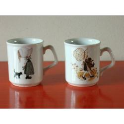 Set van 2 retro vintage TAMS England Holly Hobbie mokken