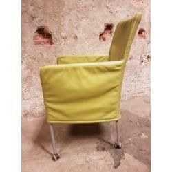 8 stuks eetkamer vergader stoelen groen / geel echt leer