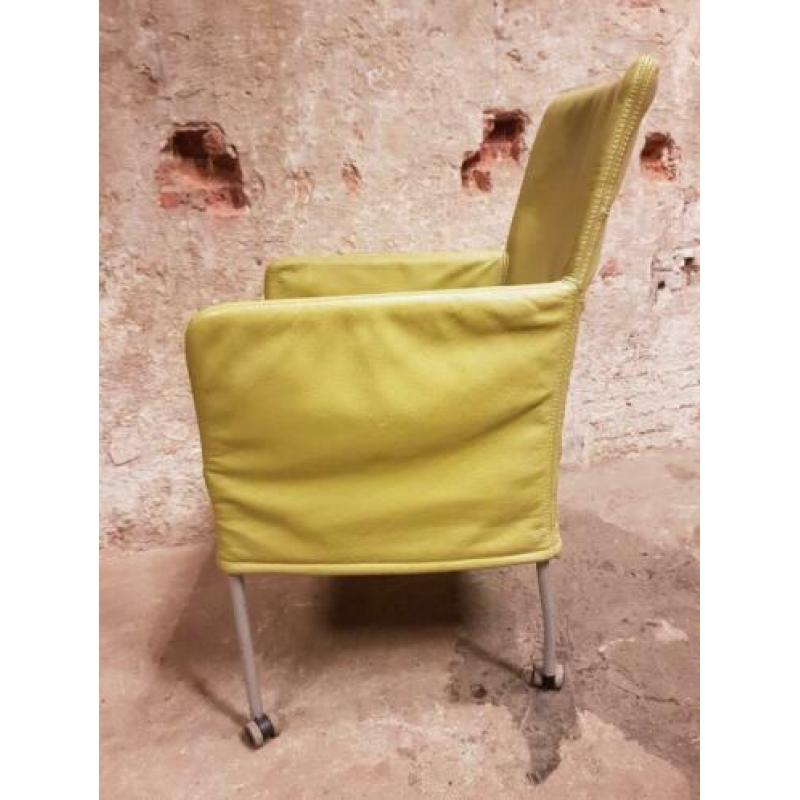 8 stuks eetkamer vergader stoelen groen / geel echt leer