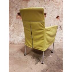 8 stuks eetkamer vergader stoelen groen / geel echt leer