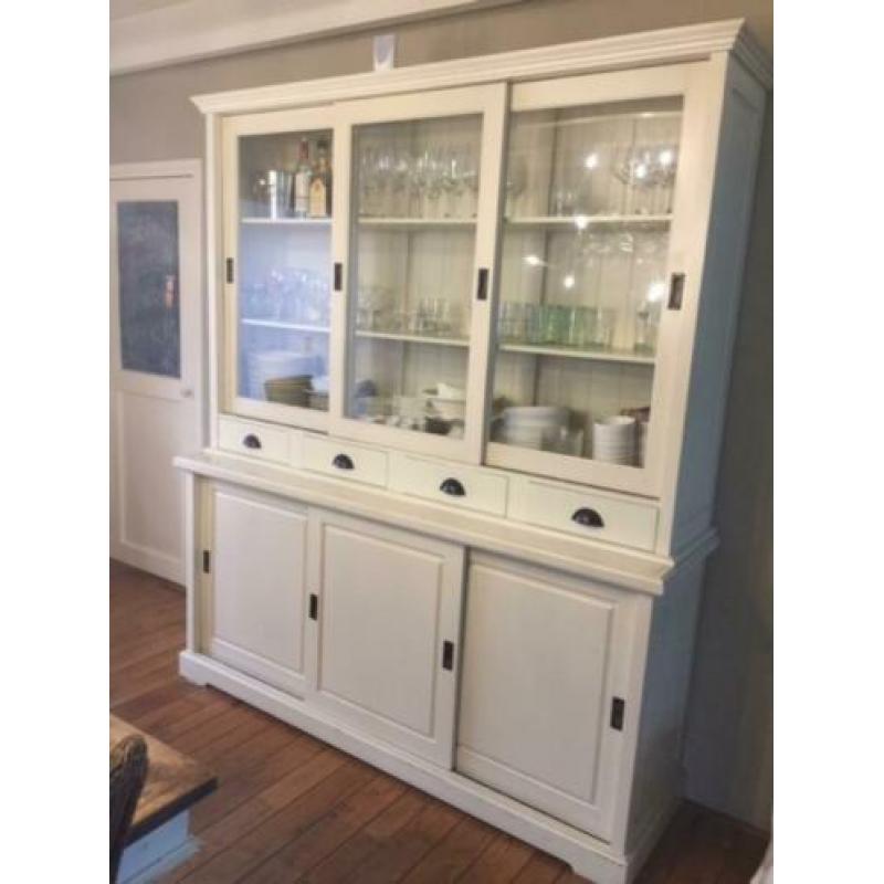 Buffetkast Sven met glas creme wit 190 breed x 220 hoog