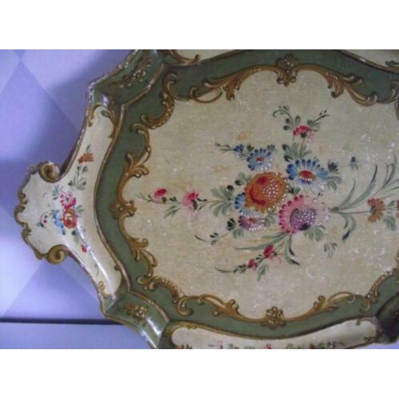 Te koop vintage houten dienblad met bloemen