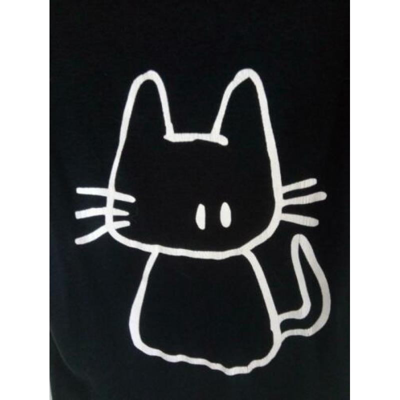 Katten shirt maat S, dames shirt, zwart, korte mouw