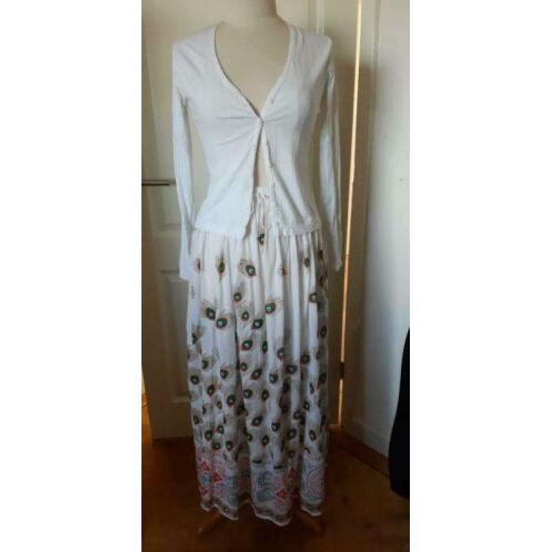 Prachtige lange rok met pauwen print maat 36/38