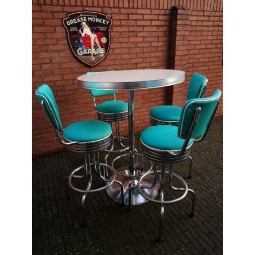 Fifties sixties Amerikaanse barkrukken met rug Bel Air tafel