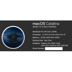 MacBook Pro 15, 2019 Touch Bar & ID 2.3GHz 8-core i9 /16G