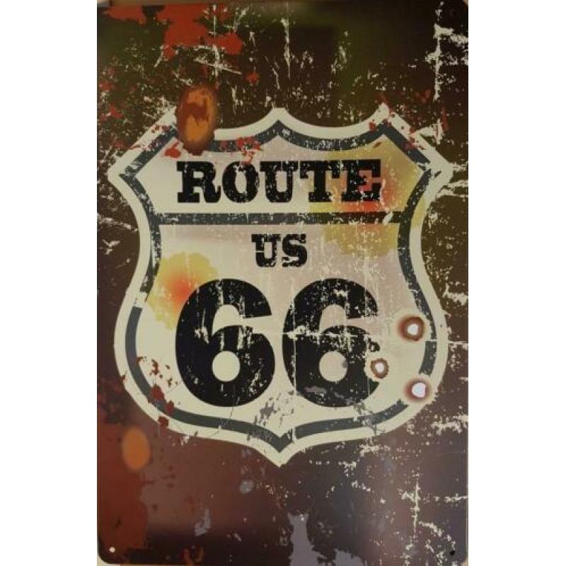 Route 66 Roest look reclamebord wandbord van metaal cafe bar