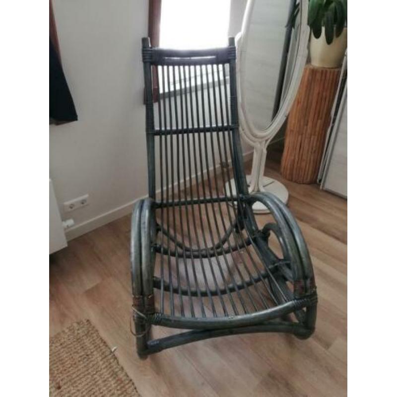 Vintage grote rotan fauteuil met kussen