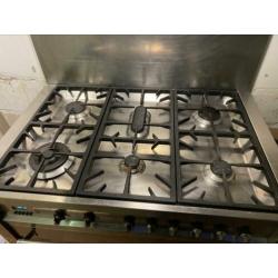 Smeg 6-pits gasfornuis, heteluchtoven en afzuigkap RVS