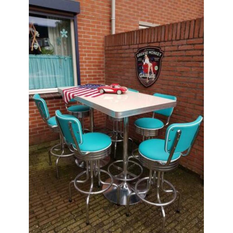 Fifties sixties Amerikaanse barkrukken met rug Bel Air tafel