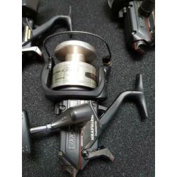 Shimano 4500B molens. Zeer goede staat. Aqua/ Fox/ Delkim.