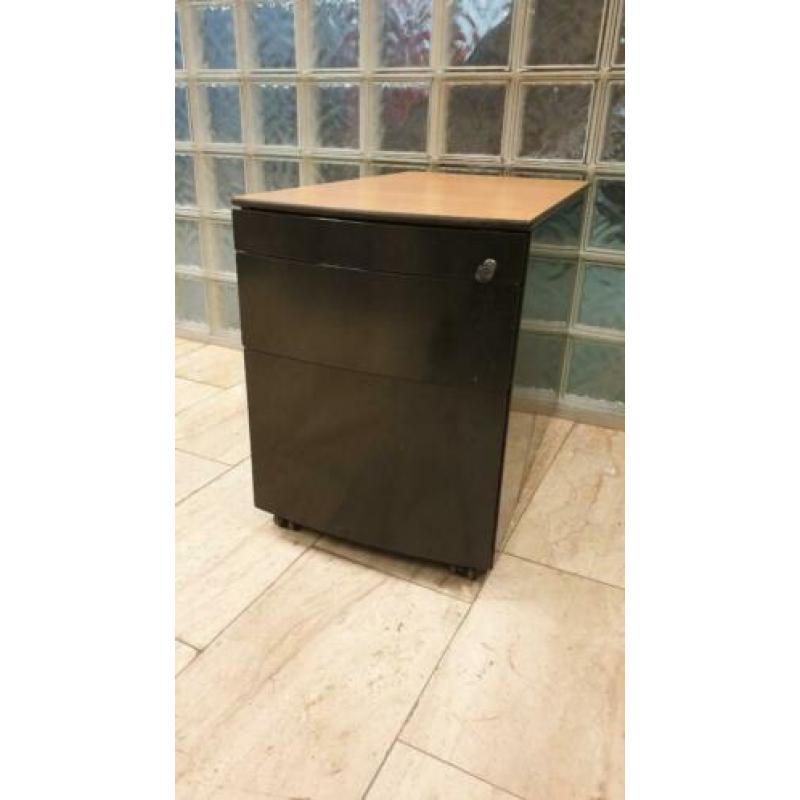ladeblok zwart metallic 3 lades met topblad