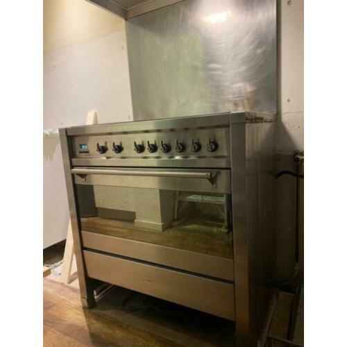 Smeg 6-pits gasfornuis, heteluchtoven en afzuigkap RVS