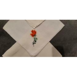 Set van 3 Vintage Dames Zakdoeken met Borduursel
