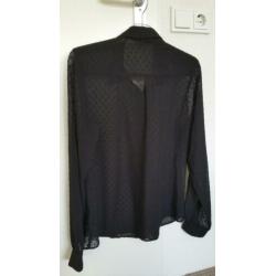 Blouse zwart voile met stipje 42 z.g.a.n.