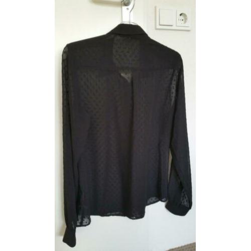 Blouse zwart voile met stipje 42 z.g.a.n.