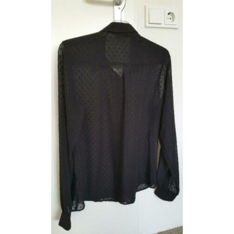 Blouse zwart voile met stipje 42 z.g.a.n.