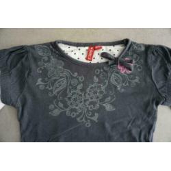 ZGAN Girls Shirt Shirtje Longsleeve Wit Antraciet, 116, 122