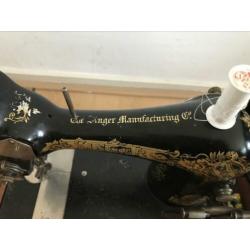 Antieke brocante Singer naaimachine handnaaimachine koffer