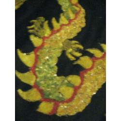 Oude JAPANSE DRAAK zwarte ondergrond met goudopdruk 70x100