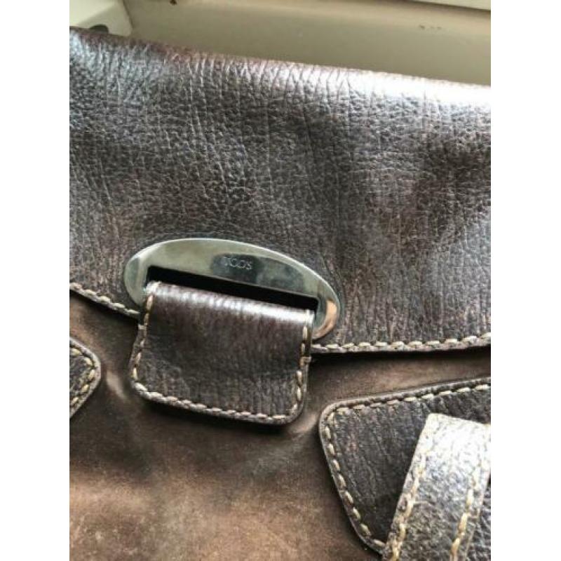 TOD’S handtas, donkerbruin leer en suède